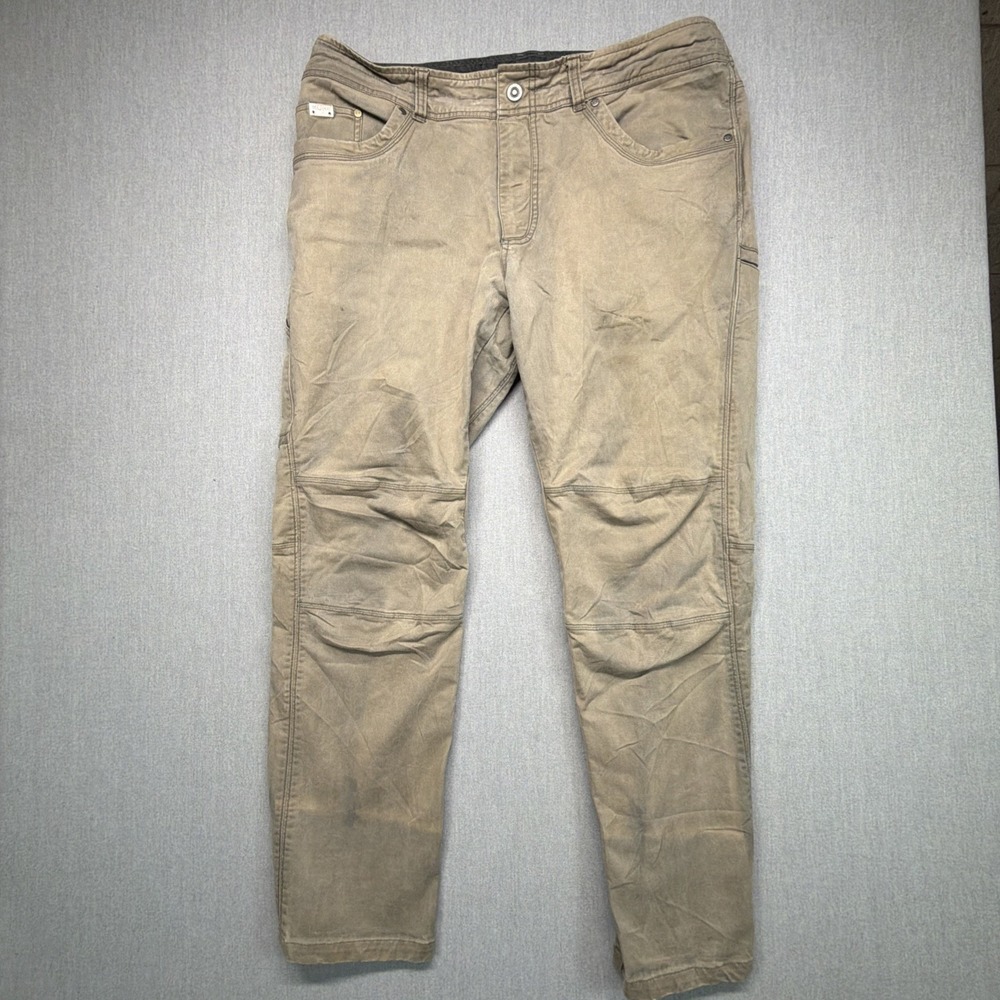 KUHL Rebel Pants Mens 38x32 (Fits 38x31)Brown Vintage Patina Hiking Stains Faded